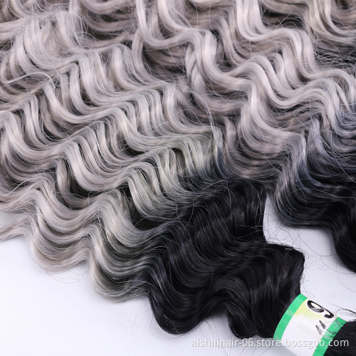 AiShiLi Hair Factory Wholesale Two-Tone  Ombre Deep Wave Crochet Braids Heat Resistant Synthetic Hair Extension Wig